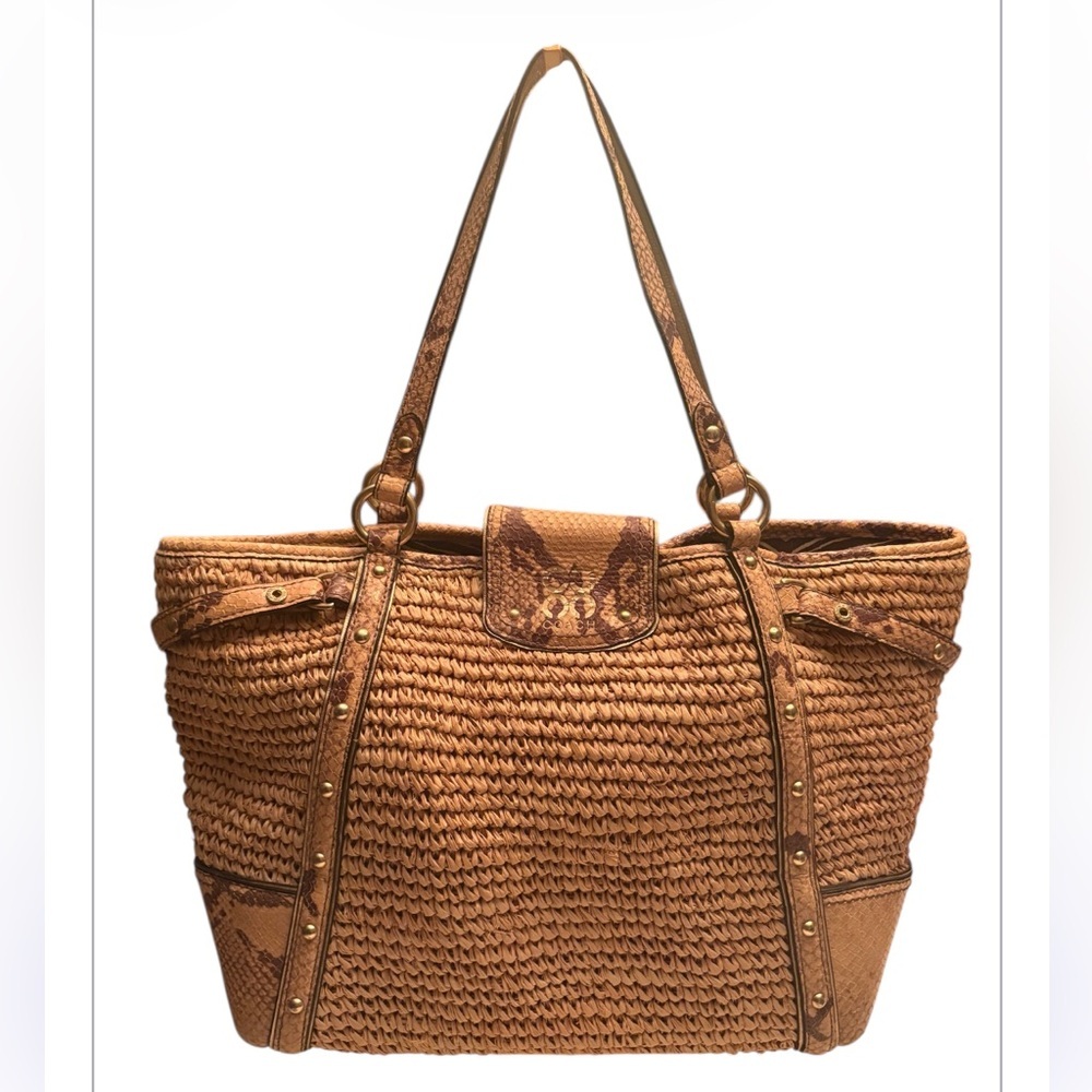 Coach Python Straw Natalie Tote 16839 - Picture 2 of 13